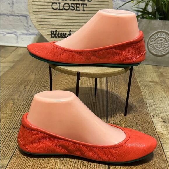 TIEKS by Gavrieli Poppy Orange Coral Leather Ballet Flats Foldable Slip On 6 - Picture 3 of 10